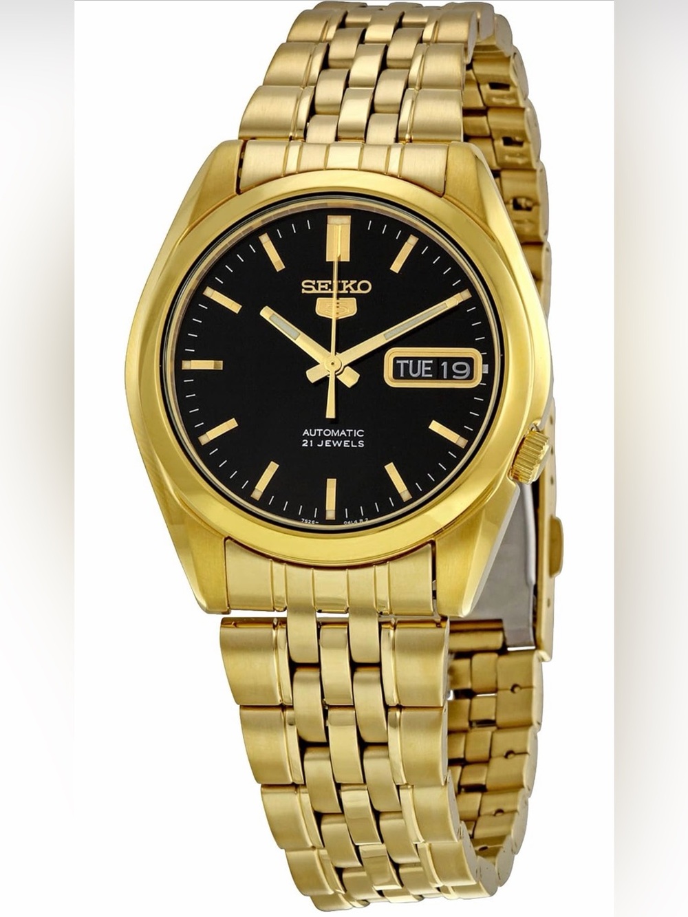 Seiko - SNE368 Men’s Core Black Dial Yellow Gold Steel Bracelet Watch